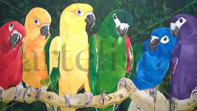 loros coloridos Oil Textile Animals