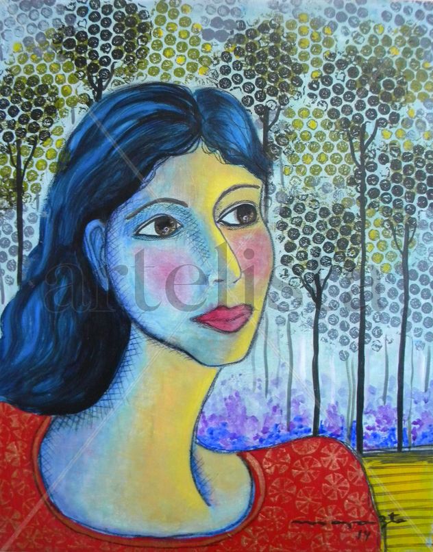 Personaje entre lilas