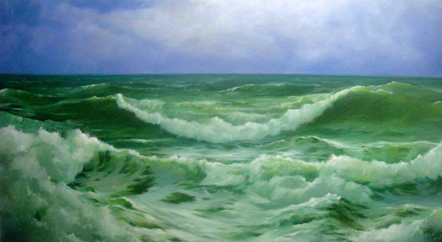 restless sea Oil Textile Marine Painting