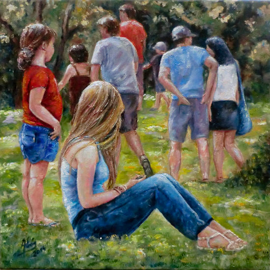 En el parque Oil Canvas Figure Painting