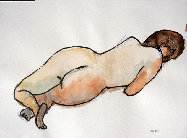 Dona nua ajaguda Watercolour Paper Nude Paintings