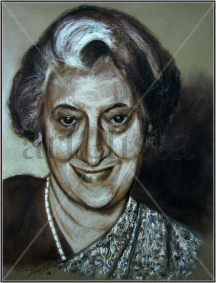 Indira Gandhi Pastel Card Portrait