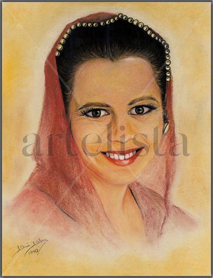 Sonrisa desde Arabia Pastel Cartulina Retrato