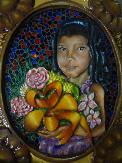 camila con flores Acrylic Panel Portrait