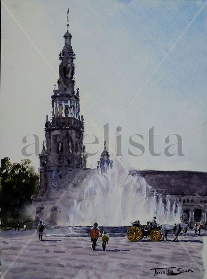 Plaza de España Acuarela Papel Paisaje