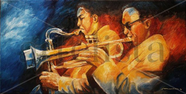 MILES & COLTRANE Oil Canvas Portrait