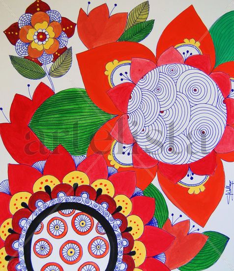 Flores y mandala Acrylic Paper Floral Painting