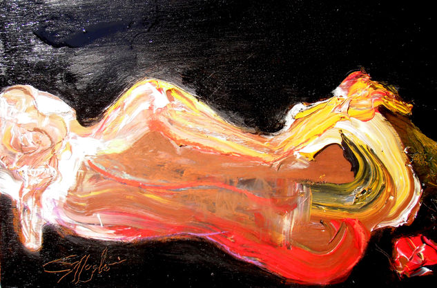 Sleeping (Durmiendo) Mixed media Panel Nude Paintings