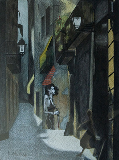 Horror en las calles Watercolour Paper Figure Painting