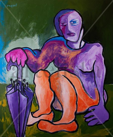 Mujer con paraguas Acrylic Canvas Figure Painting