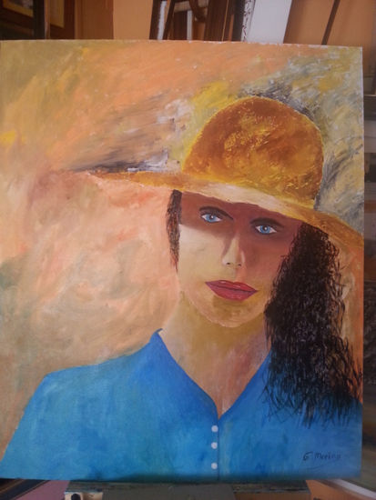 MUJER DEL SOMBRERO Oil Panel Portrait