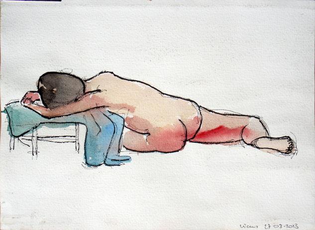 Dona nua ajaguda 02 Watercolour Paper Nude Paintings