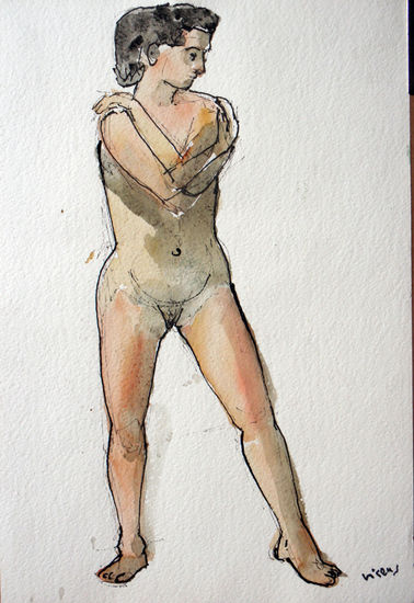 Dona nua dempeus Watercolour Paper Nude Paintings