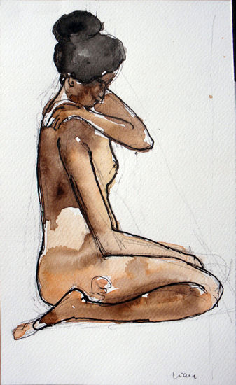 Dona nua sentada al terra Watercolour Paper Nude Paintings