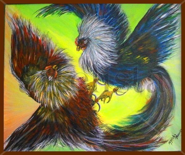 PELEA DE GALLOS Acrylic Canvas Animals