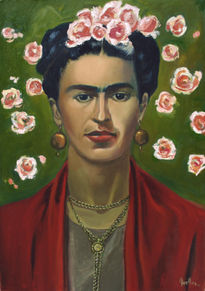 Frida con rebozo rojo