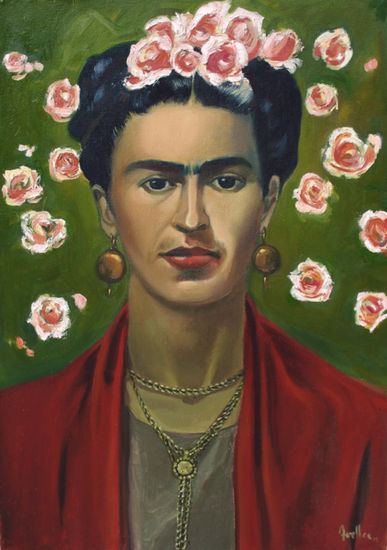 Frida con rebozo rojo Oil Canvas Portrait