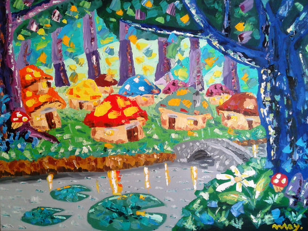 Aldea pitufo (70 x 60 cm) Oil Canvas Landscaping