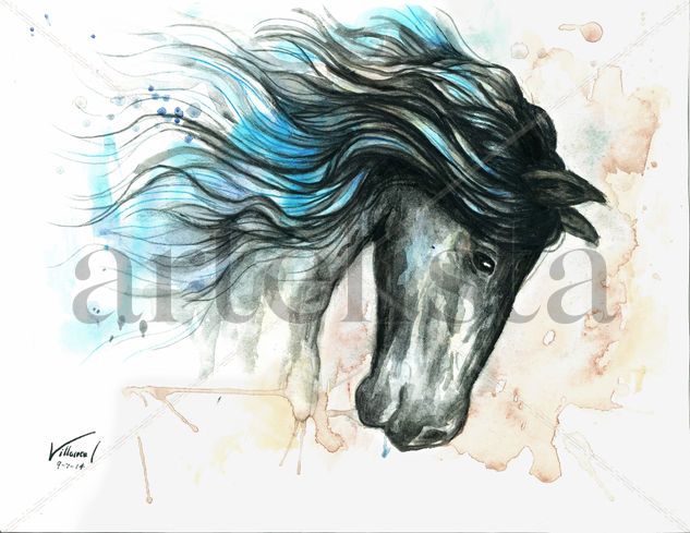 Friesian azul 2 Acuarela Papel Animales