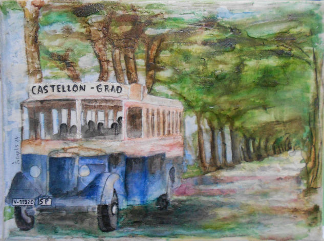 MINICUADROS. AUTOBUS CASTELLÓN-GRAO Mixed media Canvas Landscaping