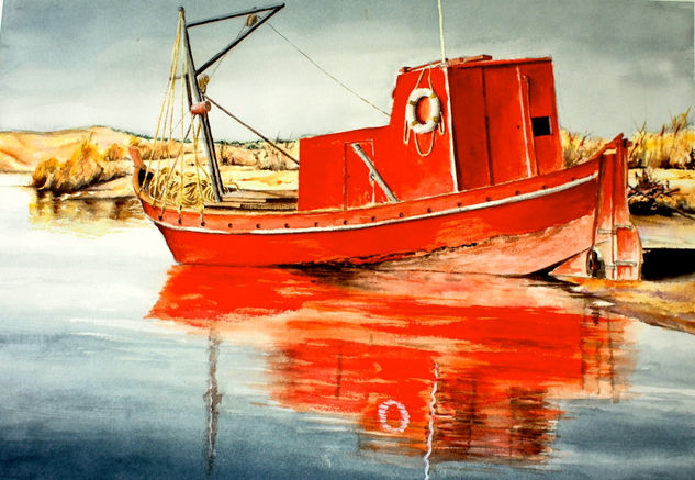 "Reflejos Rojos" Watercolour Paper Marine Painting