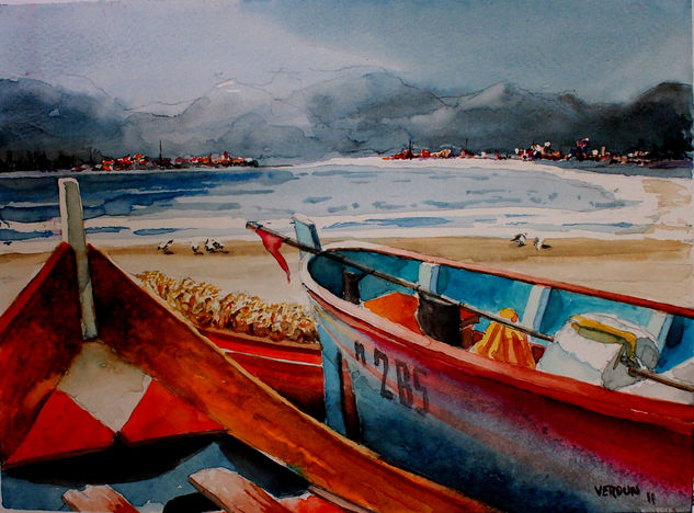 "Botes en Florianopolis" Watercolour Paper Marine Painting