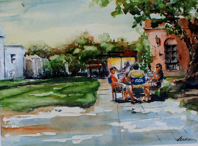 Reunion de amigos Watercolour Paper Landscaping