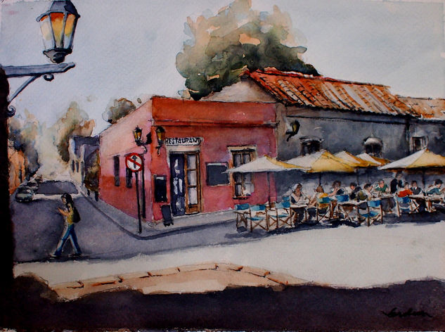 "Restaurant La esquina" Acuarela Papel Paisaje