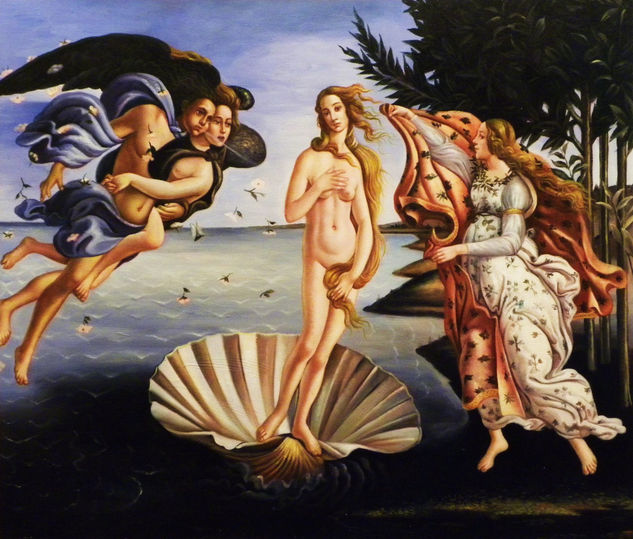 CUADRO PINTADO AL ÓLEO DE BOTTICELLI EL NACIMIENTO DE VENUS 50X60 Oil Canvas Nude Paintings