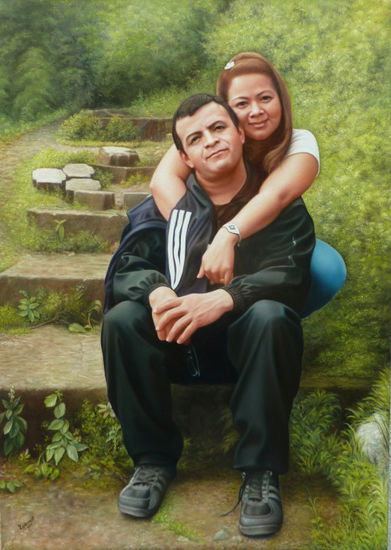 ROMANCE EN LA ESCALINATA Oil Canvas Portrait