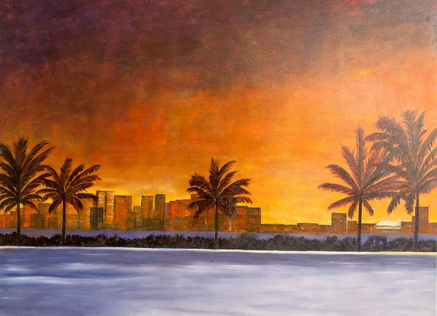 Atardecer en Miami Media Mixta Tabla Paisaje