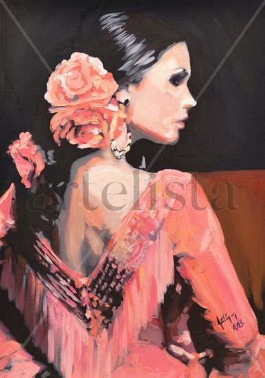 Flamenco Oil Card Figure Painting