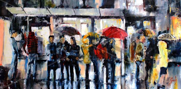 Bus Stop Oil Canvas Landscaping