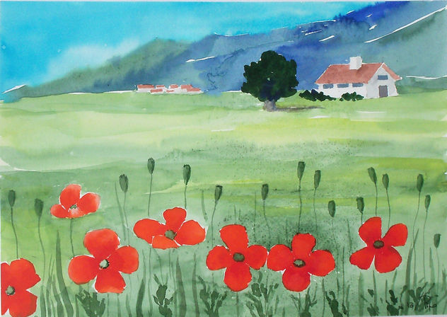 paisaje con amapolas