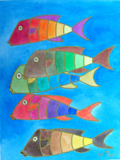 peces de colores Watercolour Paper Animals