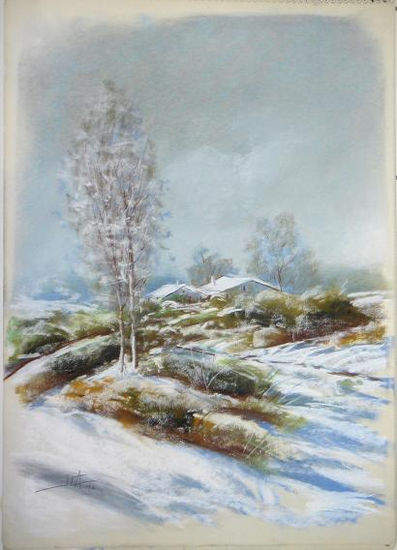 EN LA NIEVE Pastel Papel Paisaje