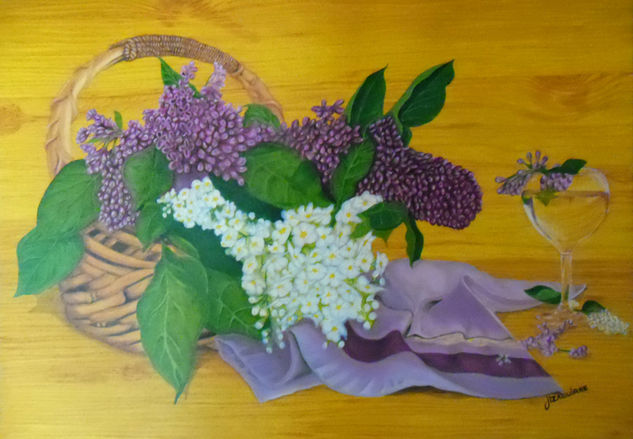 Bodegón con lilas Oil Textile Still Life Paintings