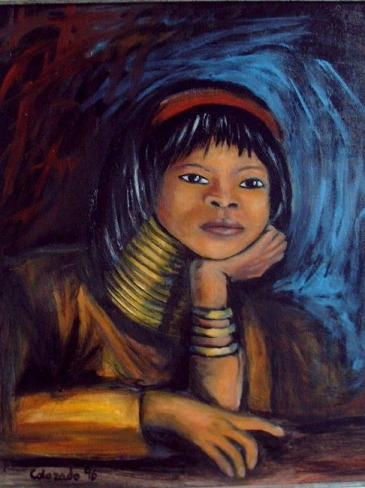 NIÑA  GIRAFA Oil Canvas Portrait