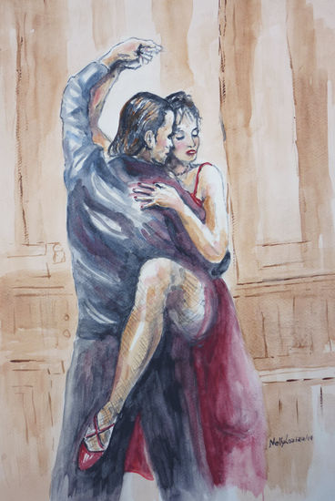 Pareja de tango Acuarela Cartulina Figura