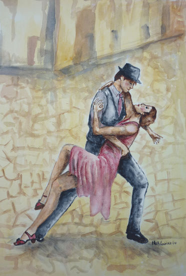 Pareja de tango Watercolour Card Figure Painting