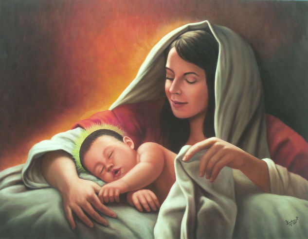 LA VIRGEN Y EL NIÑO (Versión de autor anónimo) Oil Canvas Figure Painting