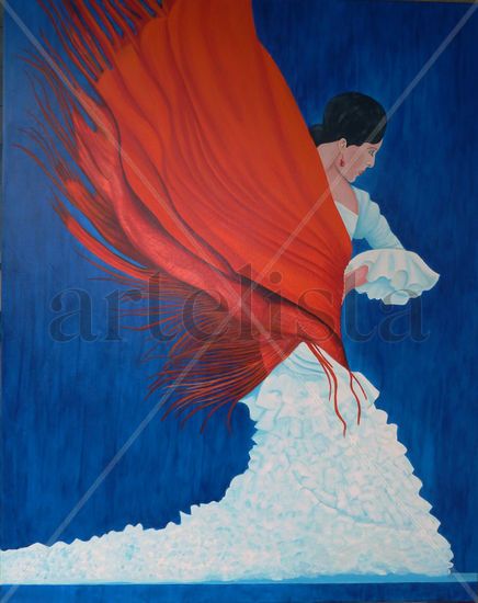 Flamenco à la mantille Rouge Acrylic Canvas Portrait