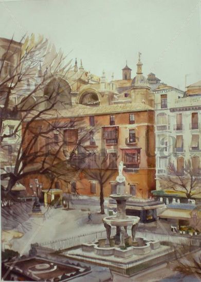 Plaza Bibrrambla Acuarela Papel Paisaje