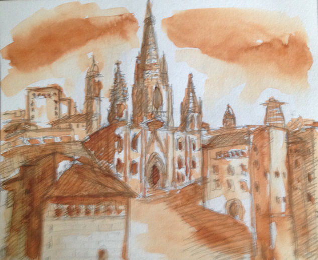 paisaje urbano/catedral BCN/acuarela Watercolour Paper Landscaping