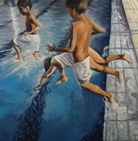 juegos de piscina Oil Canvas Figure Painting