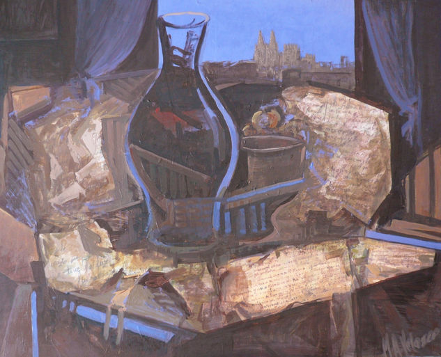 luna azul y prensa Oil Panel Still Life Paintings