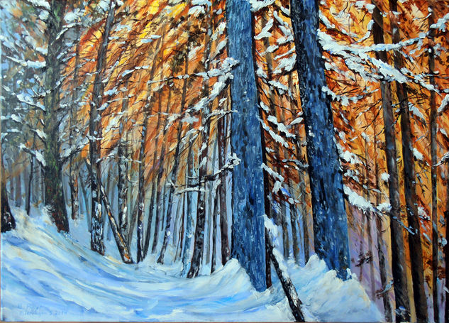 El bosque se cubrió de nieve Acrylic Canvas Landscaping