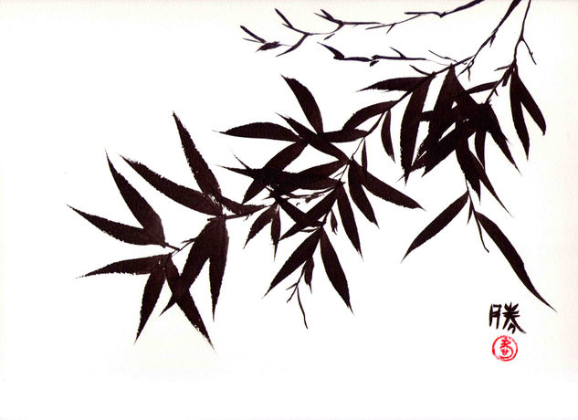 Hojas sobre el río Ink Paper Floral Painting