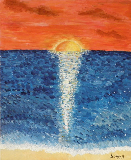 atardecer Blanes Acrylic Canvas Marine Painting