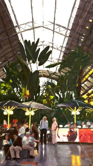 Vienen y van. Madrid Atocha Oil Panel Figure Painting